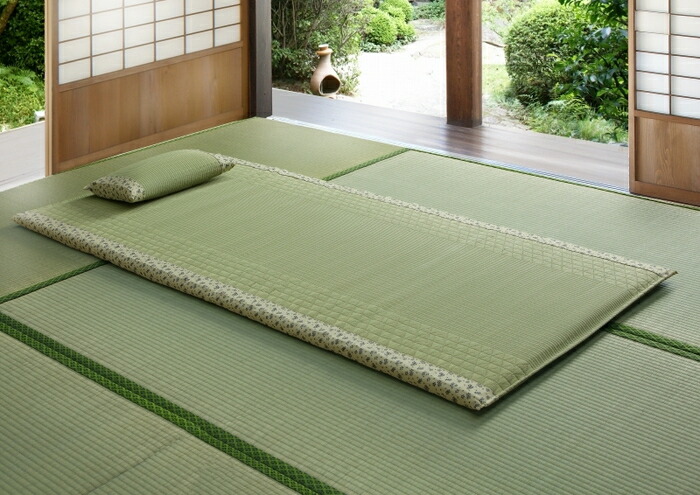 【直送品】サマーマットレス＆枕セット 桜柄ブルー TSN340757 90×190cm 国産い草100％【ヘルシ価格】インテリア 寝具 安眠グッズ 夏寝具