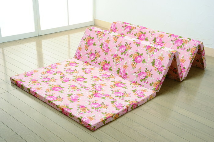 【直送品】軽さ固体性パウダーコンパクト六ツ折マットレス 4糎厚 S サクラ色系/青碧系 97×195糎【ヘルシ通貨価値】室内装飾 寝具 敷布団 安眠グッズ