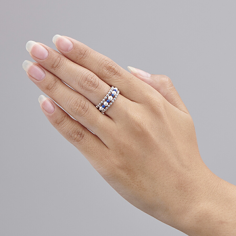 【ネコポス】ラピスラズリー＆貝パール3連リング【ヘルシ価格】 アクセサリー 指輪 シルバー ブルー レディース シンプル ラピスラズリ プレゼント ギフト 日本製