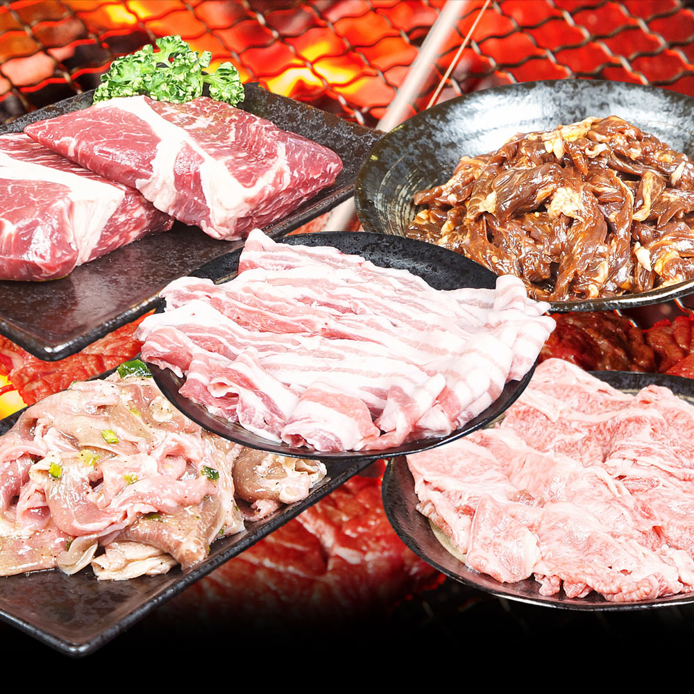 【2個セット】【直送品】5種の味をたっぷり堪能！焼肉豪華セット5種 1.2kg×2【ヘルシ価格】 天然生活 佐賀牛 慶寿もち豚 カルビ ハラミ 豚タン 豚バラ お家焼肉 ファミリーパック BBQ