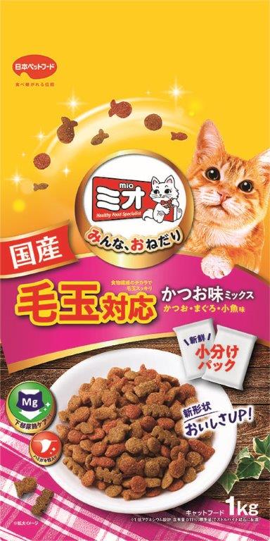 【直送品】【10個セット】ミオドライミックス 毛玉対応 かつお味 1kgx10個セット ペット食品 猫 栄養補給食品 キャットフード 総合栄養食