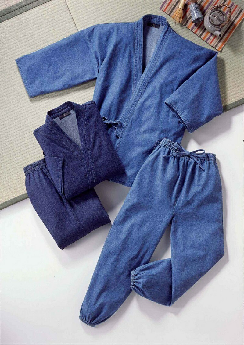 ELNEST 作務衣 セットアップ KAIHARA DENIM WAJIN デニム地作務衣 4サイズ（M寸～3L寸） ストレッチ生地