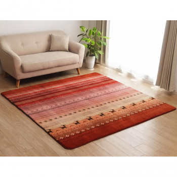 【直送品】ホットカーペット対応 ラグ 正方形 ギャッベ 約185×185cm オレンジ 5667979【お寄せ品、返品キャンセル不可。欠品終売時連絡あり】