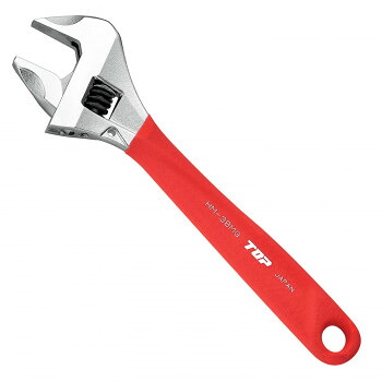 トップ工業(TOP) ガタ無モンキレンチ ワークワイドグリップ付 レッド 口開き寸法:0～38mm HM-38MGR【お寄せ品、返品キャンセル不可。欠品終売時連絡あり】