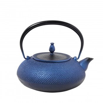 南部鉄器　宝生堂　IH対応鉄瓶(鉄蓋)　平丸アラレ　1.2L　瑠璃　700095【お寄せ品、返品キャンセル不可。欠品終売時連絡あり】