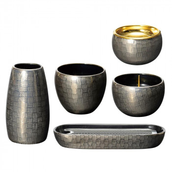 篭(かご)市松模様 5点セット 有田焼 プラチナシルバー 32C4007400072【お寄せ品、返品キャンセル不可。欠品終売時連絡あり】｜ヘルシー救急ＢＯＸ
