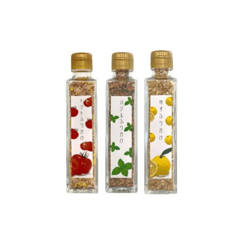 【直送品】みなり (角瓶)トマトふりかけ60g・バジルふりかけ60g・ゆずふりかけ50g 各10個セット【お寄せ品、返品キャンセル不可。欠品終売時連絡あり】|ヘルシー救急BOX