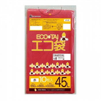 【直送品】ECO TAI　エコ袋　45L LR-40 レッド 10枚×60冊【お寄せ品、返品キャンセル不可。欠品終売時連絡あり】