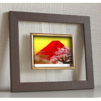吉岡浩太郎　グラス額　赤富士桜　214047【お寄せ品、返品キャンセル不可。欠品終売時連絡あり】 6,102円