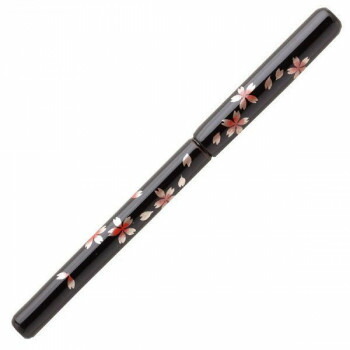 あかしや 筆ペン 越前塗 蒔絵筆ペン 舞桜 黒 漆塗 UK15E-04【お寄せ品、返品キャンセル不可。欠品終売時連絡あり】