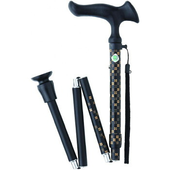 【直送品】フジホーム　ステッキ　杖　かるがもE　折畳S　市松　黒 WB3793【お寄せ品、返品キャンセル不可。欠品終売時連絡あり】