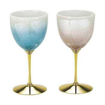【直送品】日本製　伝統工芸　九谷焼 ペアワイン 銀彩 水色・桃色 N123-03【お寄せ品、返品キャンセル不可。欠品終売時連絡あり】｜ヘルシー救急ＢＯＸ