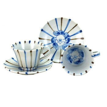 【直送品】日本製　伝統工芸　九谷焼 九谷和窯 ペアコーヒー 二色十草内椿 180cc N134-06【お寄せ品、返品キャンセル不可。欠品終売時連絡あり】｜ヘルシー救急ＢＯＸ