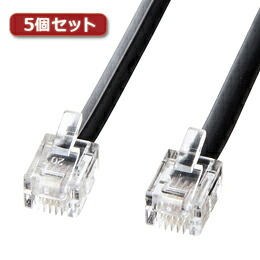 【5個セット】 サンワサプライ モジュラーケーブル(黒) TEL-N1-20BKN2X5【取り寄せ品キャンセル返品不可、割引不可】