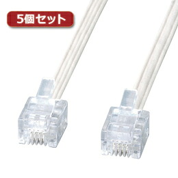 【5個セット】 サンワサプライ エコロジー電話ケーブル TEL-E4-20N2X5【取り寄せ品キャンセル返品不可、割引不可】