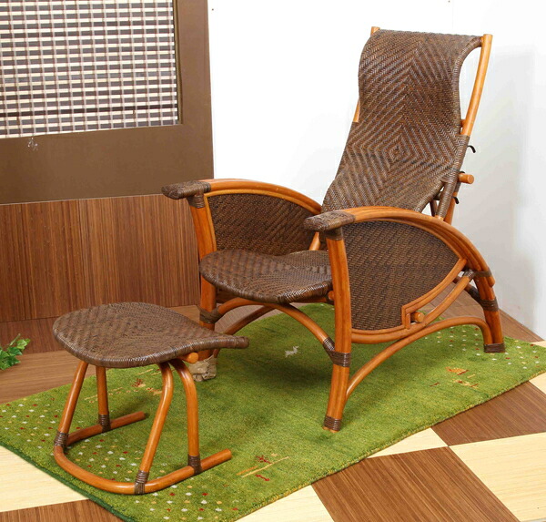 【直送品・大感謝価格】パーソナルチェア ゆらり 63&times;85&times;92～105cm SH32～40cm 重量11kg オットマン付 ムートン付属 籐100%｜ヘルシー救急ＢＯＸ
