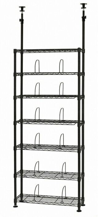 【直送品・大感謝価格 】ルミナスノワールテンションラック７段76W NO76-7T 幅78&times;奥行27.5&times;高さ220～280cm｜ヘルシー救急ＢＯＸ