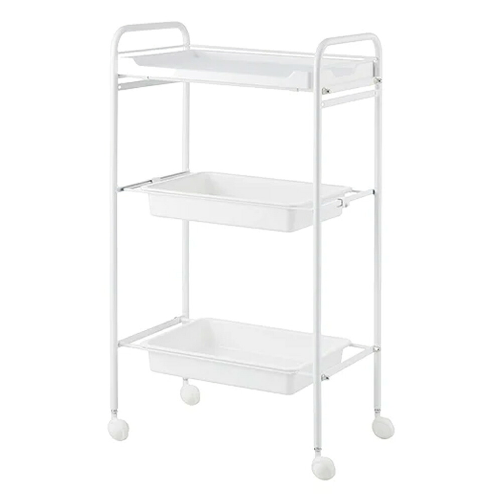 【直送品（本州のみ離島不可）】シンプルワゴン 引出し付き 3段 ホワイト 幅48.5×奥行30×高さ86cm【ヘルシ価格】サロンツール ワゴン アイデザイナー専用ワゴン 収納