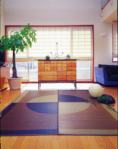 【直送品】紋織引っ敷き まどか 190×190糎 赤銅色/薄墨色 国産い草100％ 日本製【ヘルシ通貨価値】室内装飾 引っ敷き つや消し 引っ敷き 角型 敷き物