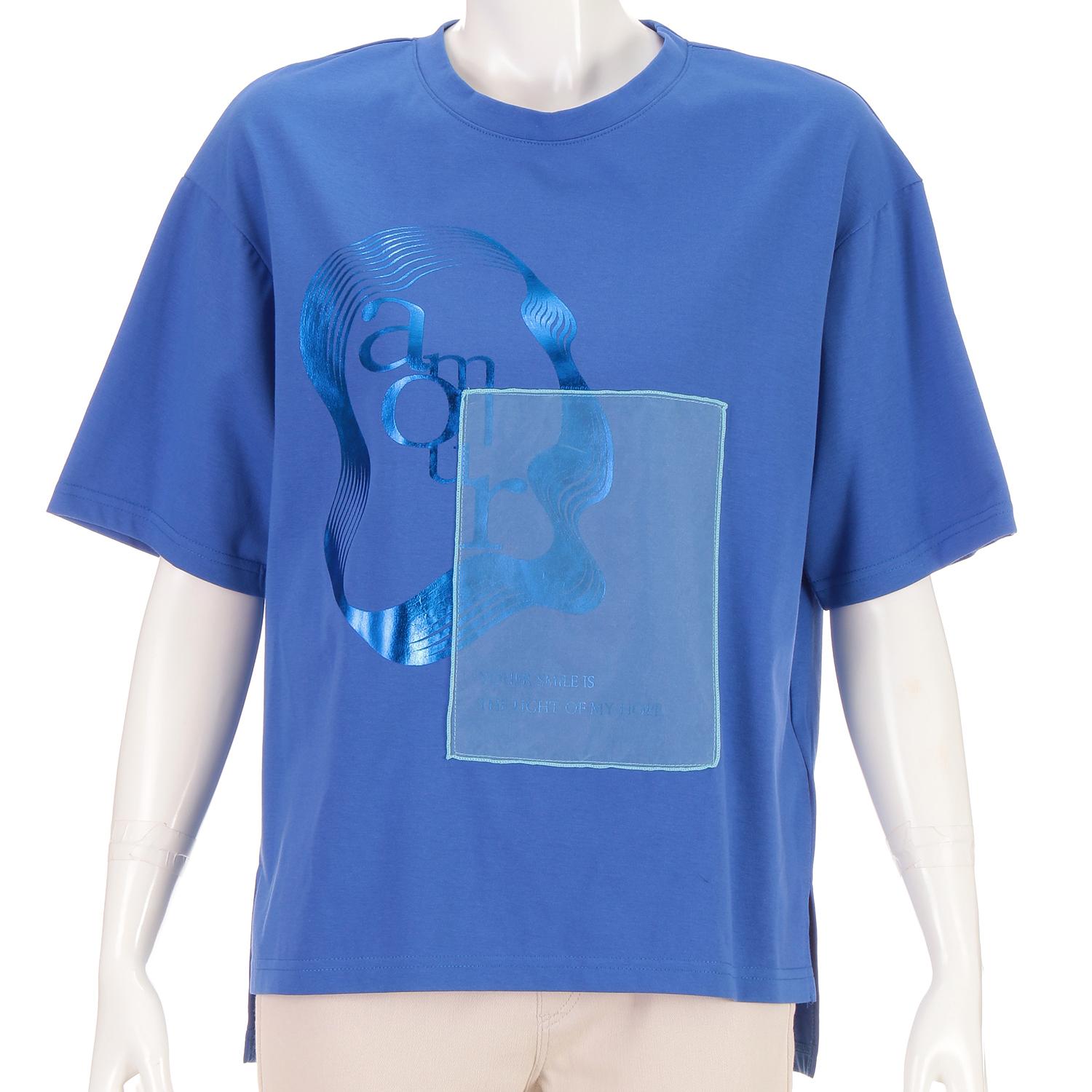 【直送品 北海道九州沖縄離島不可】ハルズアミ シアードッキング箔プリントTシャツ ブルー 38 カラー:ブルー サイズ:38【返品キャンセル不可】
