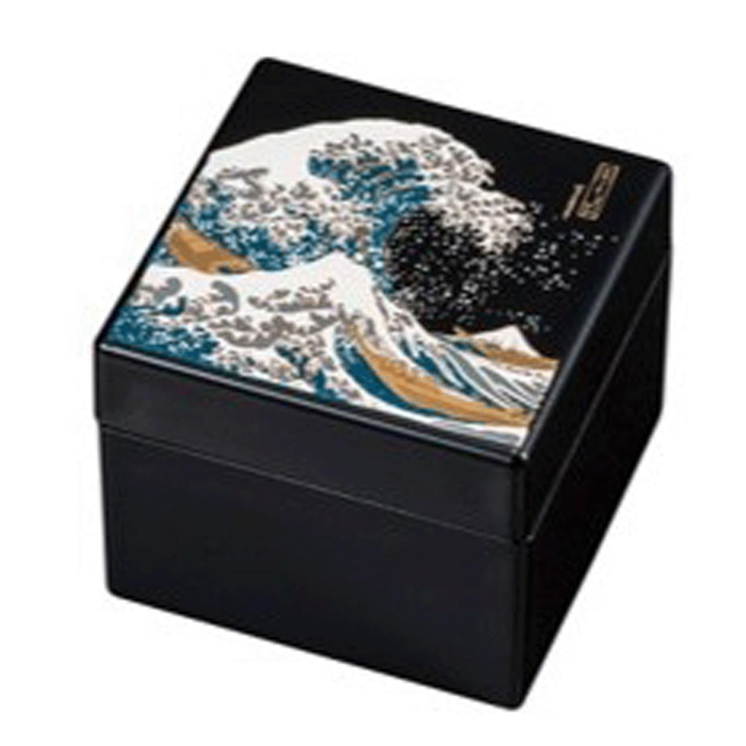 【直送品 北海道九州沖縄離島不可】オルゴール 漆器 角宝石箱 波 黒【返品キャンセル不可】