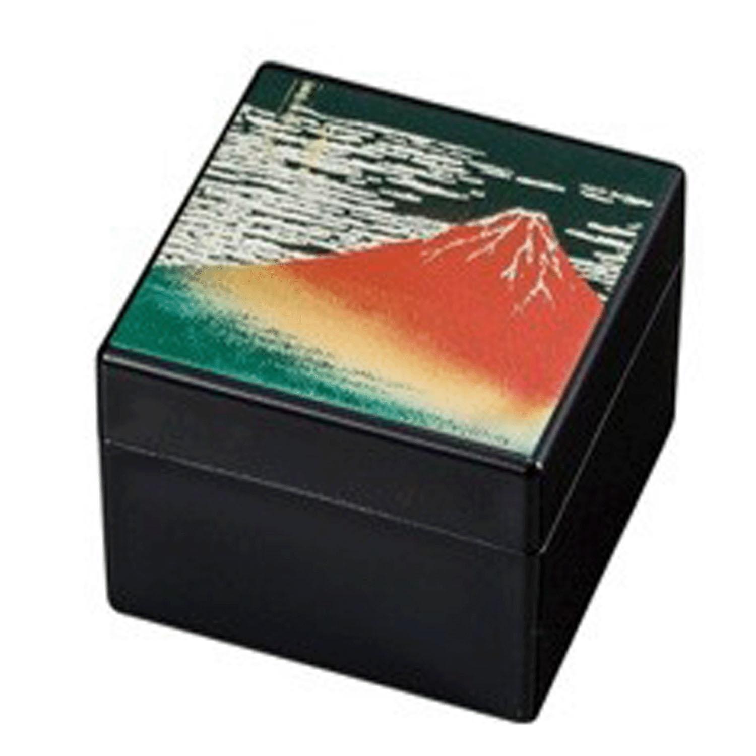 【直送品 北海道九州沖縄離島不可】オルゴール 漆器 角宝石箱 赤富士 黒【返品キャンセル不可】