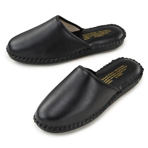 【直送品 北海道九州沖縄離島不可】本革スリッパ カラー:ブラック サイズ:L【返品キャンセル不可】
