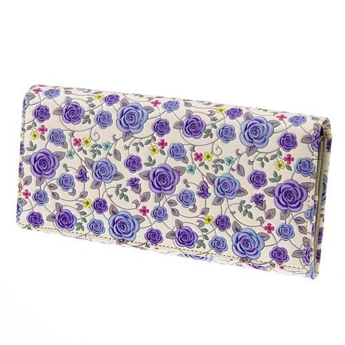 【直送品 北海道九州沖縄離島不可】【取り寄せ商品】 浅草文庫革 バラ柄かぶせ束入 カラー:パープル【返品キャンセル不可】