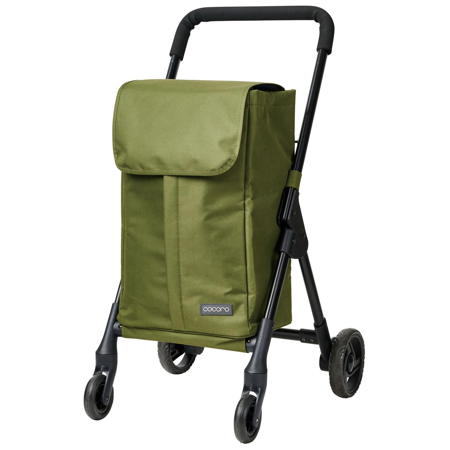 【直送品 北海道九州沖縄離島不可】レップ(Rep) ショッピングキャリー/co-coro[心の臓]公々然たる向こう正面 前押し 4輪 買い出し手押し車 カーキ (御徒面子)W32×D22×H49糎 (手押し車)H87糎 約35L 580912【返品とり止める不可】