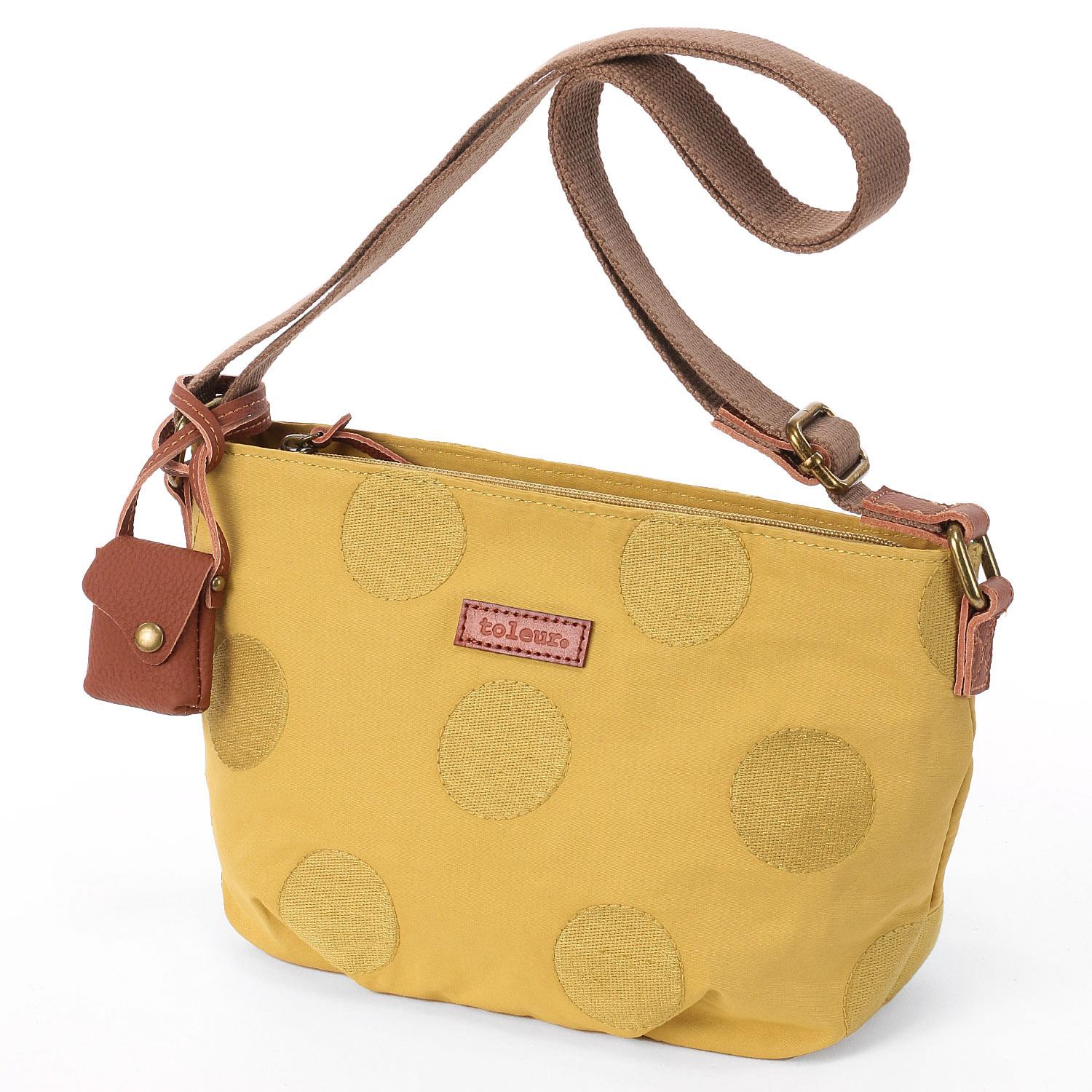 【直送品 北海道沖縄離島不可】toleur トーラ バッグ コットンナイロンドット刺繍ショルダー イエロー レディース 水玉 ステッチ 13008-YE【返品キャンセル不可】