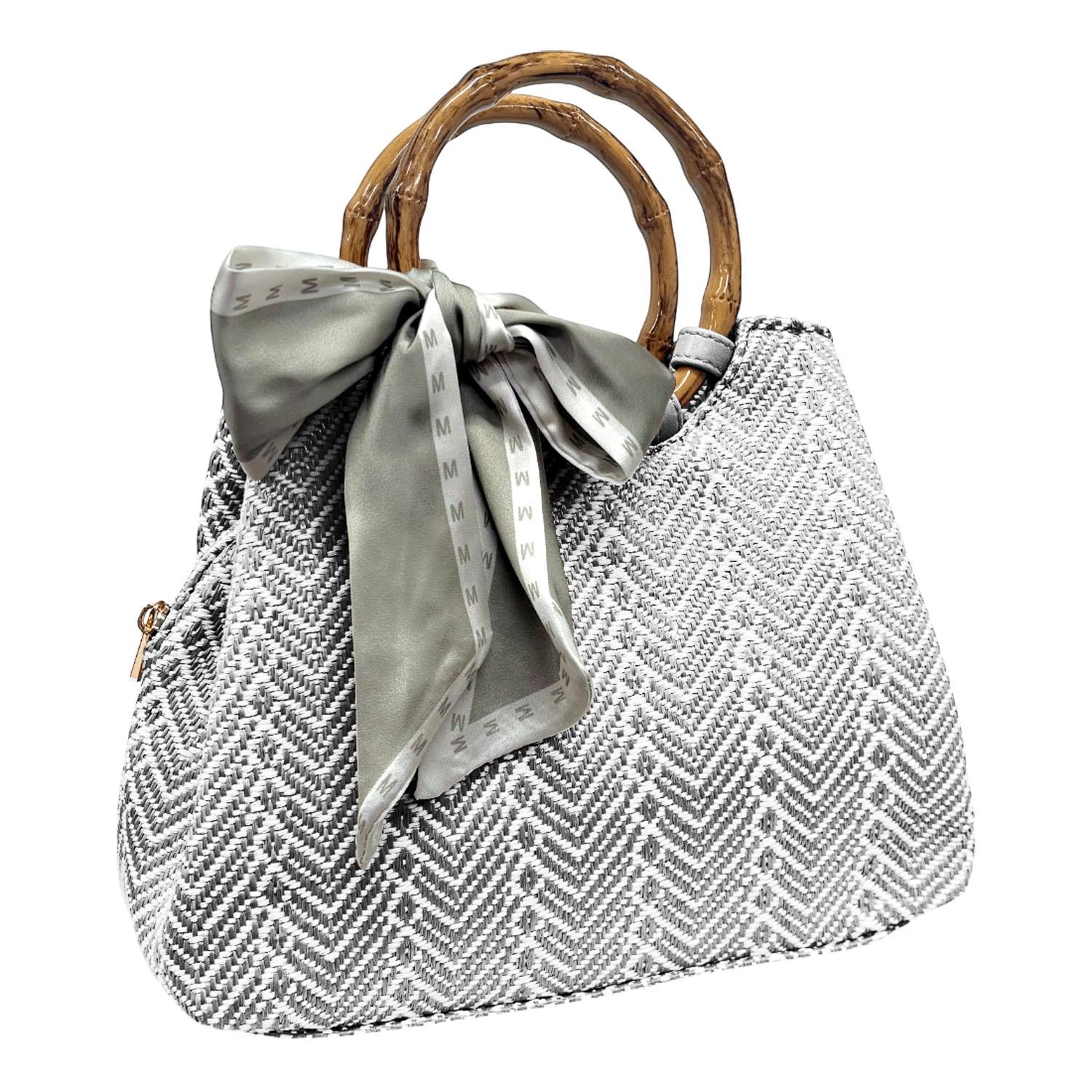 【直送品 北海道九州沖縄離島不可】MACARONIC STYLE 柄ものスカーフ付き2WAYバッグ シルバー【返品キャンセル不可】