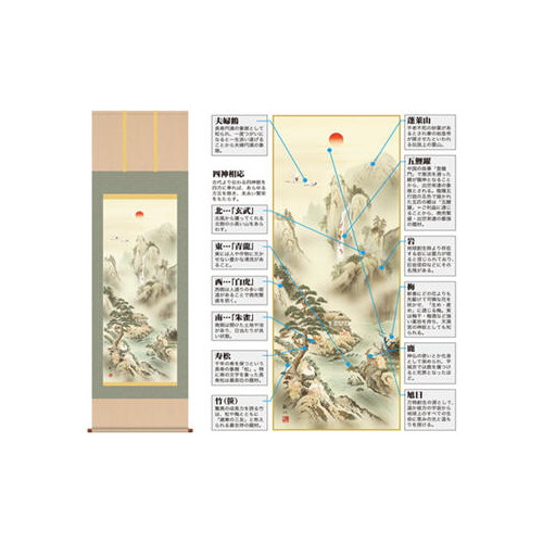 【大感謝価格 】掛軸 蓬莱四神吉相図 狭山観水 筆 K11488｜ヘルシー救急ＢＯＸ