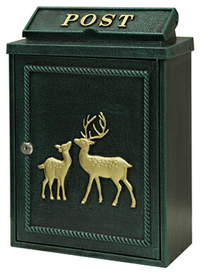 【直送品】鋳物壁掛けポスト Deer ディアー グリーン WM-061【割引不可品】 エクステリア ポスト 壁掛け 郵便受け 郵便ポスト 鍵付き 鋳造加工