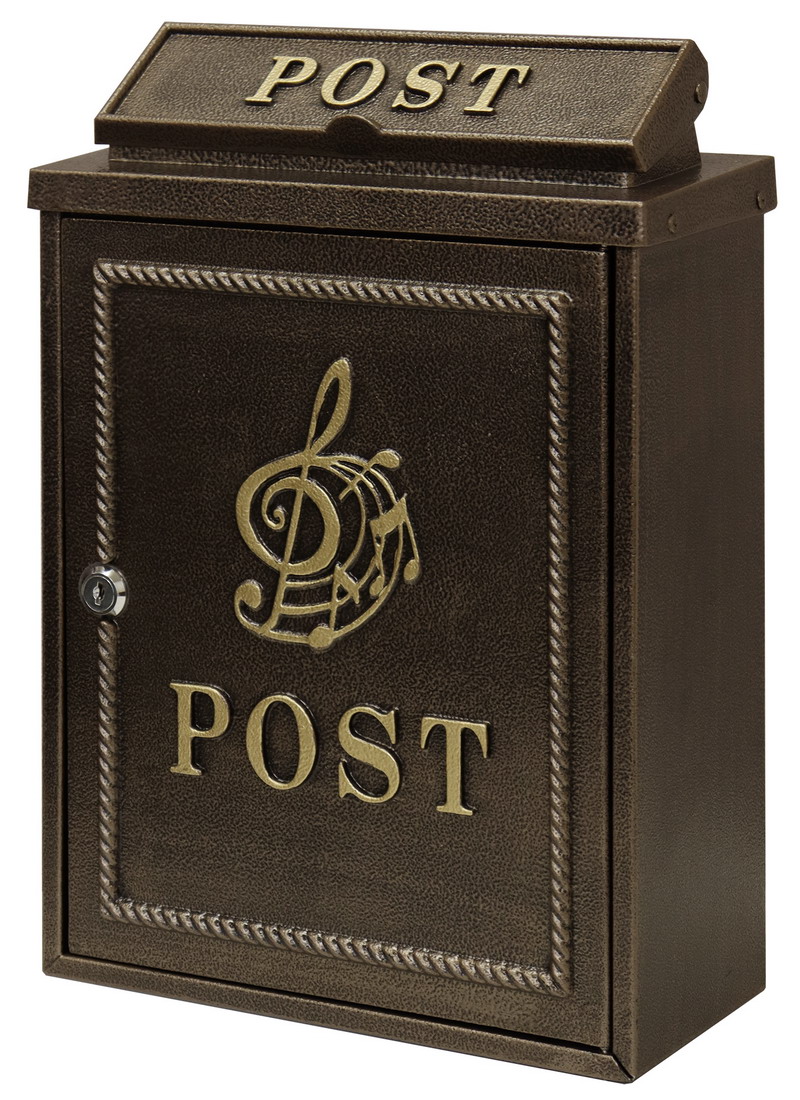 【直送品】鋳物壁掛けポスト Musical note ミュージカルノート ブロンズ WM-064【割引不可品】 エクステリア ポスト 壁掛け 郵便受け 郵便ポスト 鍵付き 鋳造加工