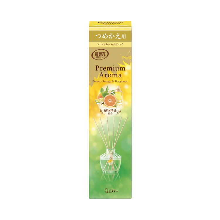【24個セット】お部屋の消臭力 Premium Aroma Stick つめかえ スイートオレンジ&ベルガモット 65mlx24個セット【返品キャンセル不可】【ヘルシ価格】 消臭剤 芳香剤 植物精油配合 部屋 フレグランス|ヘルシー救急BOX