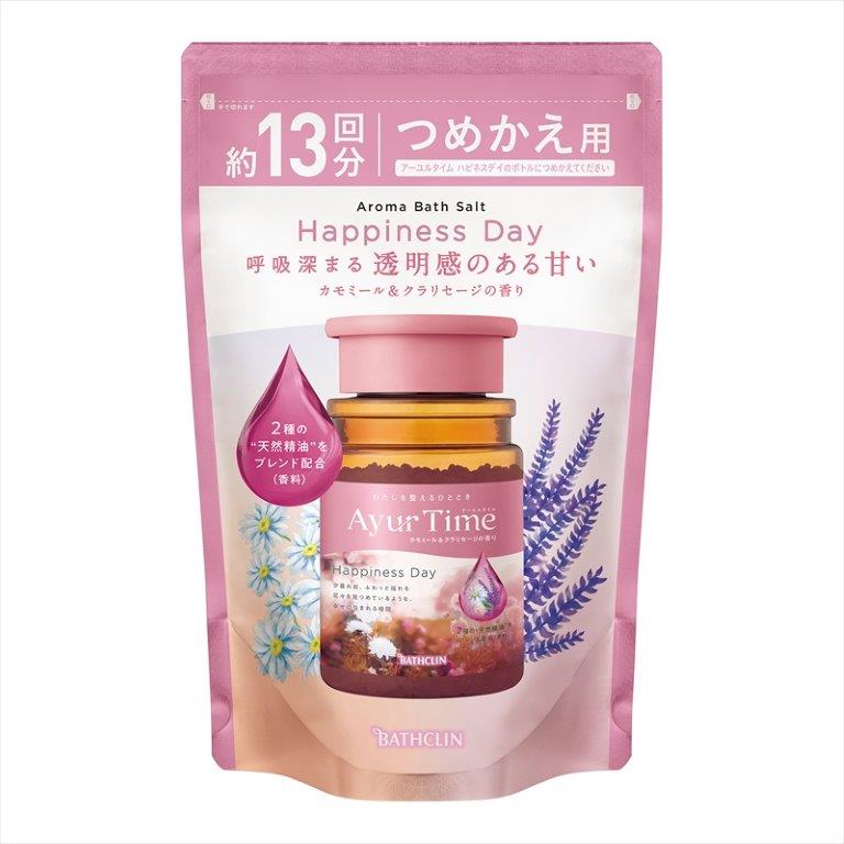 【直送品】【12個セット】アーユルタイム ハピネスデイ つめかえ 520gx12個セット【ヘルシ価格】 バス用品 入浴剤 バスソルト 化粧品 精油 植物性保湿成分配合｜ヘルシー救急ＢＯＸ