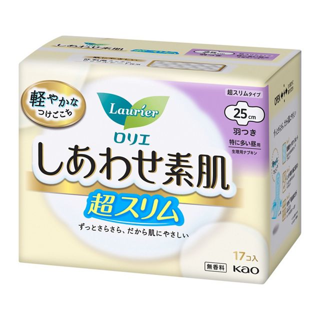 【直送品】【18個セット】ロリエエフ しあわせ素肌 超スリム 特に多い昼用 羽つき 25cm １７コ入x18個セット【ヘルシ価格】 衛生日用品 生理用品 紙ナプキン｜ヘルシー救急ＢＯＸ
