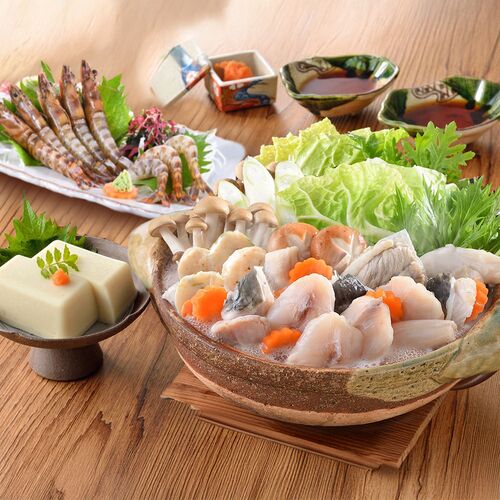 【直送品】「関とら本店」 ふくちり鍋と車海老刺身の福満喫セット （ふぐちり360g、車海老200g、ふぐ白子豆腐130g、ふぐつみれ100g） ふく ふぐ フグ てっちり