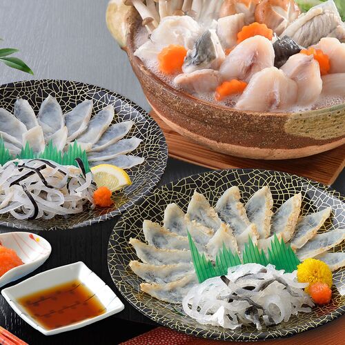 【直送品】「関とら本店」 ふく刺身とふくちりセット （真ふぐたたき刺身20g、真ふぐ霜降り刺身20g、とらふぐ皮20g×2、ふぐちり200g） ふく ふぐ フグ てっさ てっちり