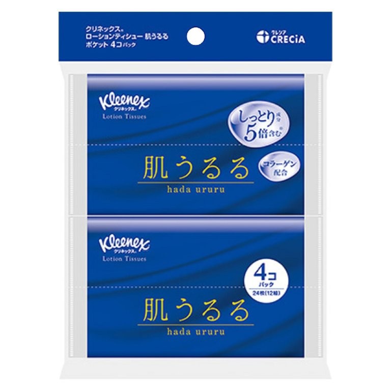 【直送品】【48個セット】クリネックス ティシュー ローション 肌うるる ポケット 24枚（12組）×4コパックx48個セット kleenex 保湿ティッシュー しっとり お肌 保湿 スキンケア