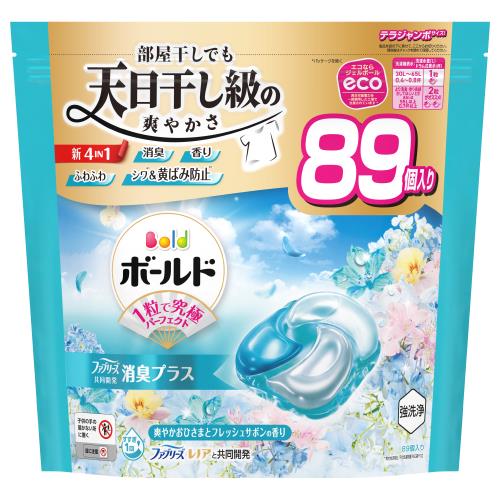 【直送品】【3個セット】ボールドジェルボール４Ｄ 爽やかフレッシュフラワーサボンの香り つめかえテラジャンボサイズ 89個入x3個セット 衣料用洗剤 洗濯用洗剤 強洗浄 消臭 部屋干し｜ヘルシー救急ＢＯＸ