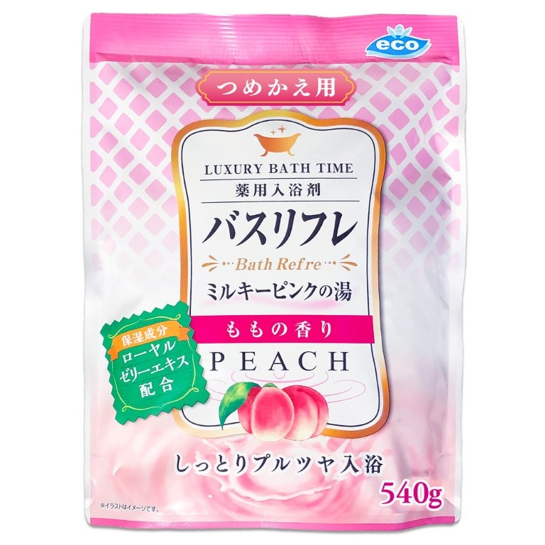 【直送品】【240個書き割り】【治療法部外品】バスリフレ ミルキーさくら色の湯 ももの芳ばしさ 薬用浴する剤 つめかえ用 540gx240個書き割り 二階建てバス装置 浴する剤 薬用