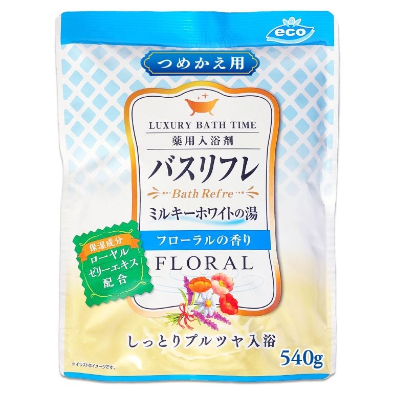 【直送品】【240個書き割り】【治療法部外品】バスリフレ ミルキー白いことの湯 フローラルの芳ばしさ 薬用浴する剤 つめかえ用 540gx240個書き割り 二階建てバス装置 浴する剤 薬用