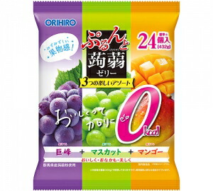【直送品】【120個セット】ぷるんと蒟蒻ゼリーパウチ 大袋 カロリーゼロ 巨峰＋マスカット＋マンゴー 432ｇ（標準24個入）x120個セット 食品 お菓子 おやつ プチサイズ 大容量 ゼリー