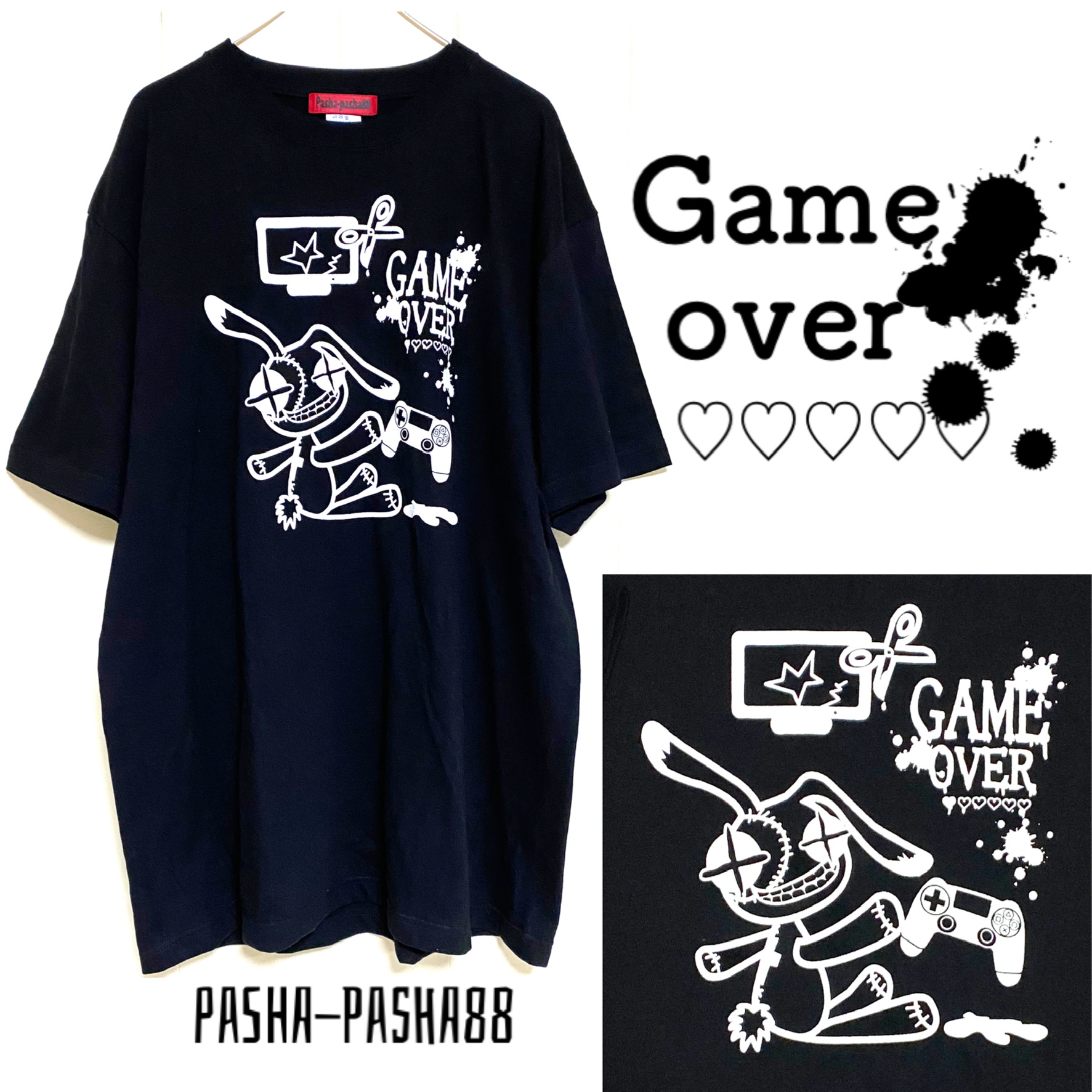 楽天市場 Tシャツ 黒 ブラック 兎 うさぎ 病 みかわいい 闇 病 系 ゲーム イラスト メンヘラ ファッション サブカル 大きめ オリジナル 個性的 Pasha Pasha パシャパシャハチハチ Pasha Pasha