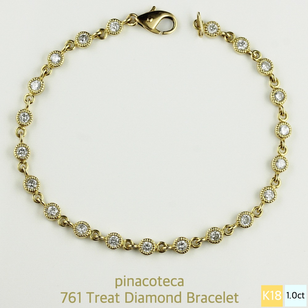ダイヤモンド ブレスレット【日本製 18金 華奢ブレスレット】18K テニスブレス ダイヤモンド 1.0ct レディース ミル打ち 18金イエローゴールド ピナコテーカ K18 YG 761 スキンジュエリー ギフト プレゼント 誕生日 記念日 ご褒美 40代 50代 60代