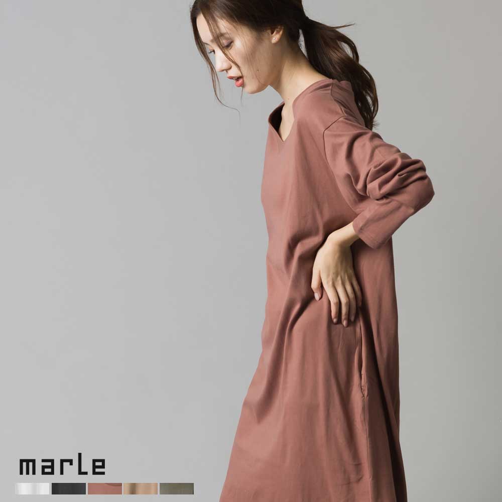 楽天市場 レディース ワンピース フリーサイズ Marle スリット入vネック 長袖tシャツワンピ Haptic ハプティック Etfil エトフィル