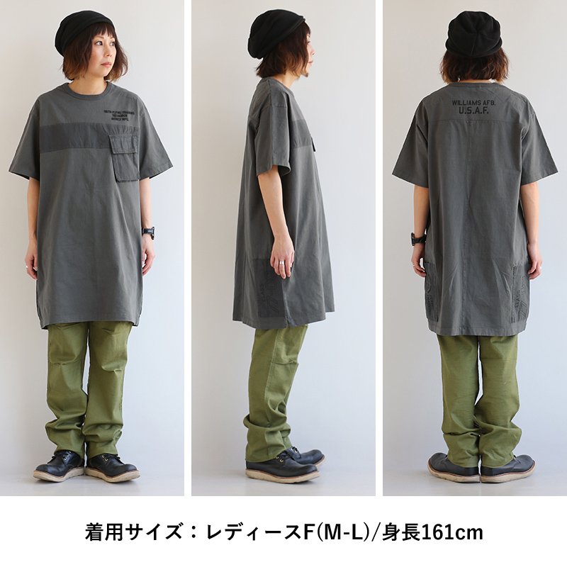 美しい ワンピース クルーネック 半袖 ミリタリー ロゴ プリント 胸ポケット 切り替え フェード ウォッシュ チャコール ゆったり 体型カバー カジュアル レディース 40代 50代 夏 夏服 Avirex アヴィレックス 全国組立設置無料 Mobile Mosw3a Com