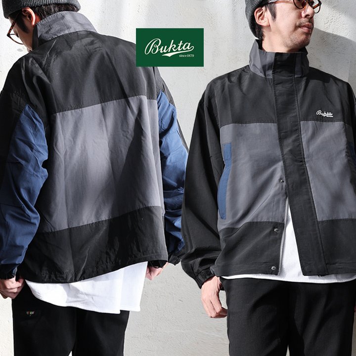 BUKTA バクタ ジャケット 長袖 メンズ レディース スタンドネック 配色 ポリエステル 薄手 軽い 裏地付き ロゴ ワンポイント 大きいサイズ 体型カバー カジュアル レトロ ヴィンテージ パティ｜ＰＡＴＹ