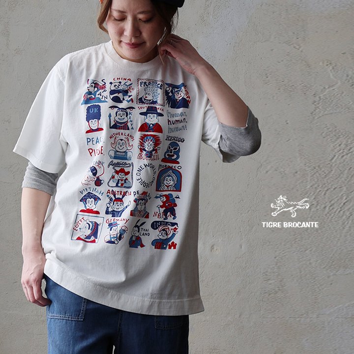 TIGRE BROCANTE ティグルブロカンテ Tシャツ 半袖 メンズ レディース クルーネック ナッティー プリント 日本製 綿100 コットン しっかり生地 ゆったり 大きいサイズ カジュアル 夏 パティ